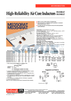 MS350RAT datasheet - High-Reliability Air Core Inductors