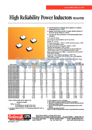 MS369PJB datasheet - High Reliability Power Inductors