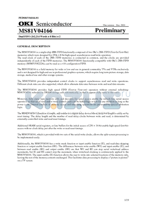 MS81V04166-XXTB datasheet - Dual FIFO (262,214 Words  8 Bits)  2