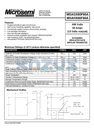 MSAGX60F60A datasheet - N-CHANNEL INSULATED GATE BIPOLAR TRANSISTOR