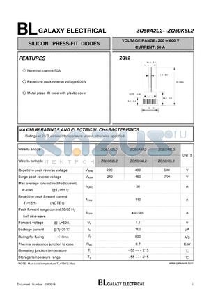 ZQ50A6L2 datasheet - SILICON PRESS-FIT DIODES