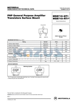 MSB710-RT1 datasheet - PNP General Purpose Amplifier Transistors Surface Mount