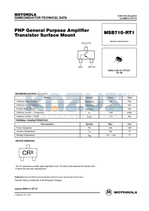 MSB710-RT1 datasheet - PNP General Purpose Amplifier Transistor Surface Mount