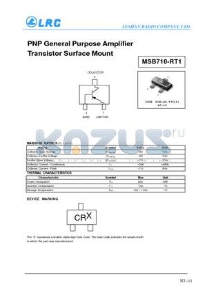 MSB710-RT1 datasheet - PNP General Purpose Amplifier Transistor Surface Mount