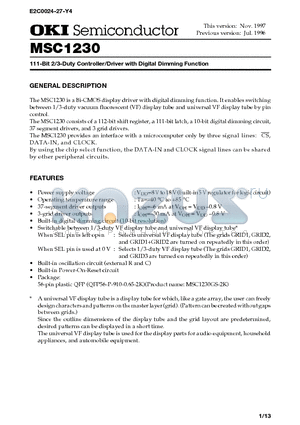 MSC1230 datasheet - 111-Bit 2/3-Duty Controller/Driver with Digital Dimming Function
