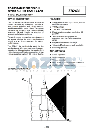 ZR2431 datasheet - ADJUSTABLE PRECISION ZENER SHUNT REGULATOR