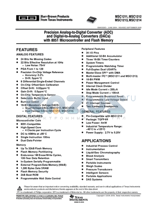 MSC1214Y2PAGR datasheet - Precision Analog-to-Digital Converter (ADC) and Digital-to-Analog Converters (DACs) with 8051 Microcontroller and Flash Memory