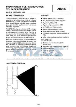 ZR25D01 datasheet - PRECISION 2.5 VOLT MICROPOWER VOLTAGE REFERENCE