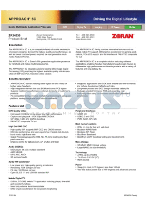 ZR34530 datasheet - Mobile Multimedia Application Processor