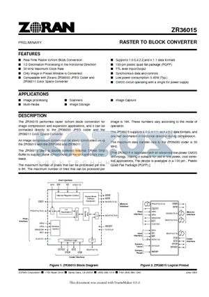 ZR36015 datasheet - RASTER TO BLOCK CONVERTER