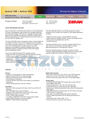 ZR35200 datasheet - DVD Recorder System-on-a-Chip  RF Amplifier