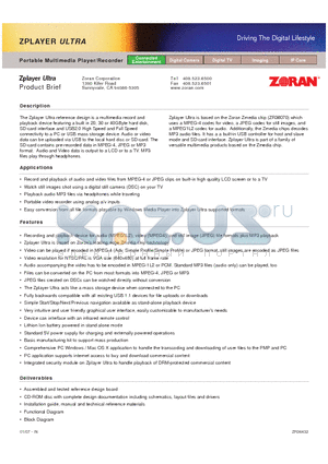 ZR36432 datasheet - Portable Multimedia Player/Recorder