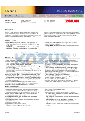 ZR36473BGCG datasheet - Digital Camera Processor
