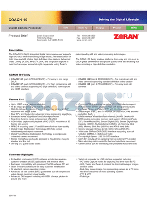 ZR36480BGCF datasheet - Digital Camera Processor