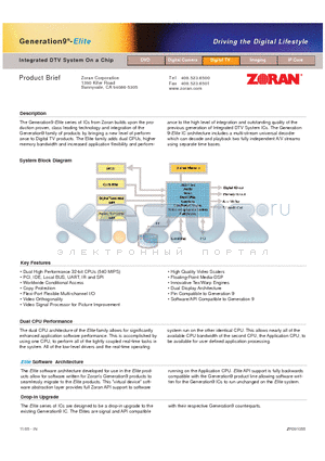 ZR391055 datasheet - Integrated DTV System On a Chip