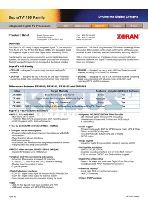 ZR39163 datasheet - Integrated Digital TV Processors