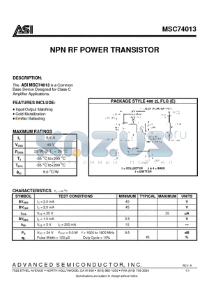 MSC74013 datasheet - NPN RF POWER TRANSISTOR
