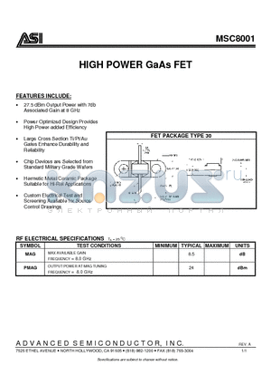 MSC8001 datasheet - HIGH POWER GaAs FET