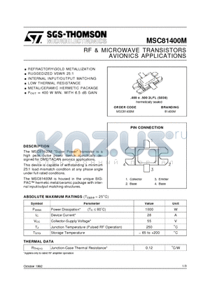 MSC81400M datasheet - RF & MICROWAVE TRANSISTORS AVIONICS APPLICATIONS