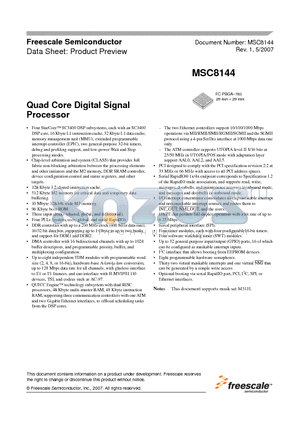 MSC8144 datasheet - Quad Core Digital Signal Processor