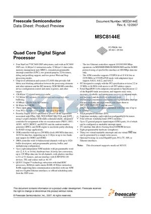 MSC8144E datasheet - Quad Core Digital Signal Processor