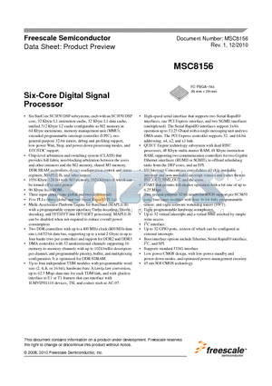 MSC8156 datasheet - Six-Core Digital Signal Processor