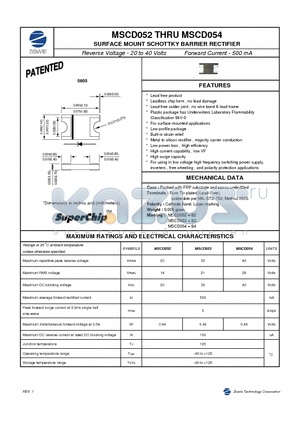 MSCD054 datasheet - SURFACE MOUNT SCHOTTKY BARRIER RECTIFIER