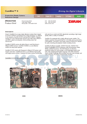 ZR83647009 datasheet - CamMini  9 Production-Ready Camera Reference Design
