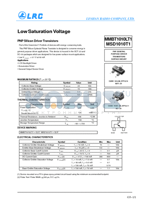 MSD1010T1 datasheet - Low Saturation Voltage