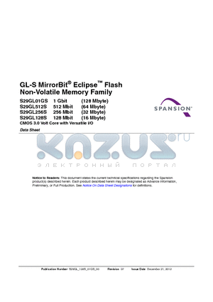S29GL01GS datasheet - GL-S MirrorBit Eclipse Flash Non-Volatile Memory Family