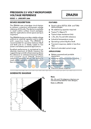 ZRA250A02 datasheet - PRECISION 2.5 VOLT MICROPOWER VOLTAGE REFERENCE