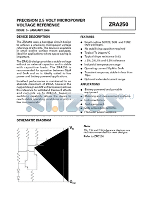 ZRA250F01 datasheet - PRECISION 2.5 VOLT MICROPOWER VOLTAGE REFERENCE