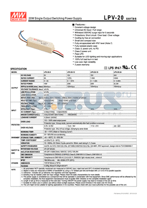 LPV-20-24 datasheet - 20W Single Output Swithching Power supply