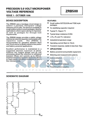 ZRB500N801 datasheet - PRECISION 5.0 VOLT MICROPOWER VOLTAGE REFERENCE