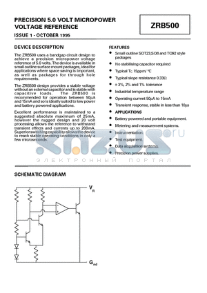 ZRB500N802 datasheet - PRECISION 5.0 VOLT MICROPOWER VOLTAGE REFERENCE