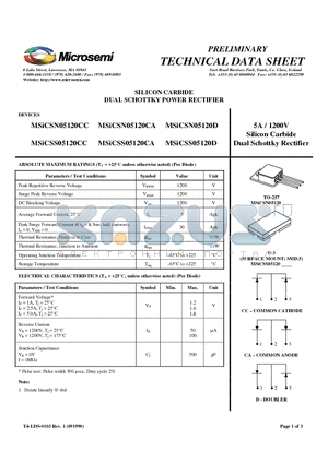 MSICSN05120CC datasheet - SILICON CARBIDE DUAL SCHOTTKY POWER RECTIFIER