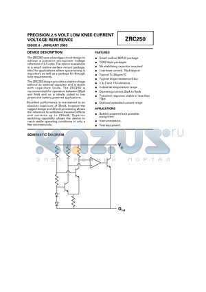 ZRC250F02 datasheet - PRECISION 2.5 VOLT LOW KNEE CURRENT VOLTAGE REFERENCE