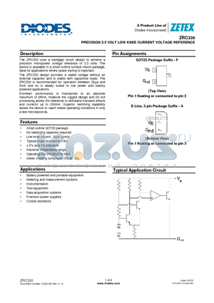 ZRC330 datasheet - PRECISION 3.3 VOLT LOW KNEE CURRENT VOLTAGE REFERENCE