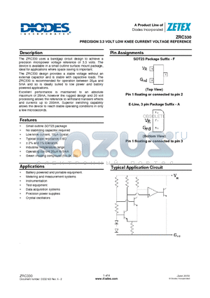 ZRC330F01TA datasheet - PRECISION 3.3 VOLT LOW KNEE CURRENT VOLTAGE REFERENCE