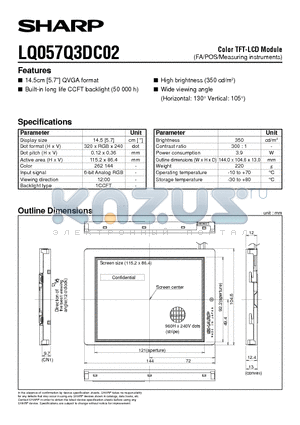 LQ057Q3DC02 datasheet - Color TFT-LCD Module(FA/POS/Measuring instruments)