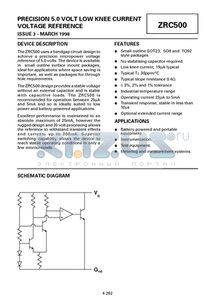 ZRC500F01 datasheet - PRECISION 5.0 VOLT LOW KNEE CURRENT VOLTAGE REFERENCE