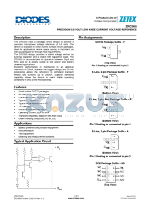 ZRC500F01TA datasheet - PRECISION 5.0 VOLT LOW KNEE CURRENT VOLTAGE REFERENCE