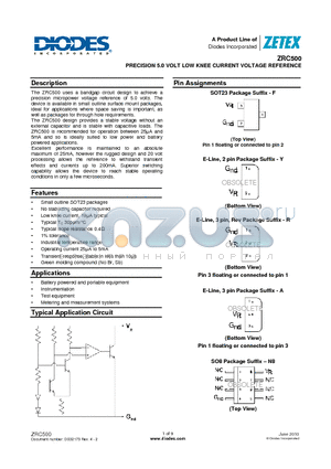 ZRC500 datasheet - PRECISION 5.0 VOLT LOW KNEE CURRENT VOLTAGE REFERENCE