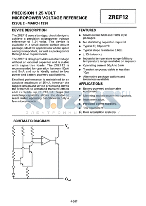 ZREF12D datasheet - PRECISION 1.25 VOLT MICROPOWER VOLTAGE REFERENCE