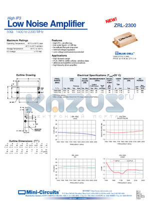 ZRL-2300 datasheet - Low Noise Amplifier 50 1400 to 2300 MHz