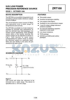 ZRT100 datasheet - 9.8V LOW POWER PRECISION REFERENCE SOURCE