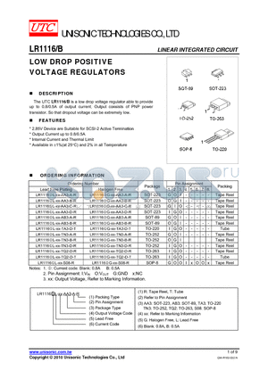 LR1116 datasheet - LOW DROP POSITIVE VOLTAGE REGULATORS