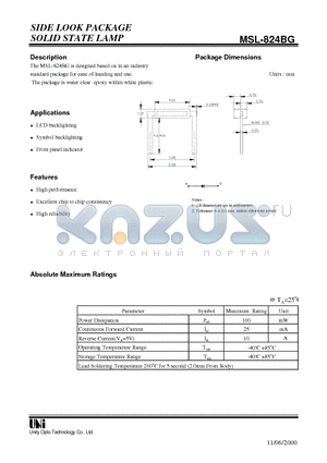 MSL-824BG datasheet - SIDE LOOK PACKAGE SOLID STATE LAMP