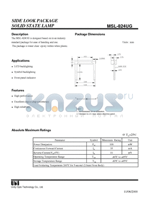 MSL-824UG datasheet - SIDE LOOK PACKAGE SOLID STATE LAMP