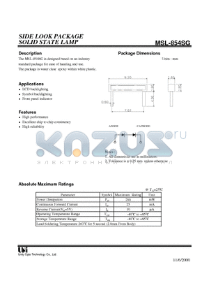 MSL-854SG datasheet - SIDE LOOK PACKAGE SOLID STATE LAMP